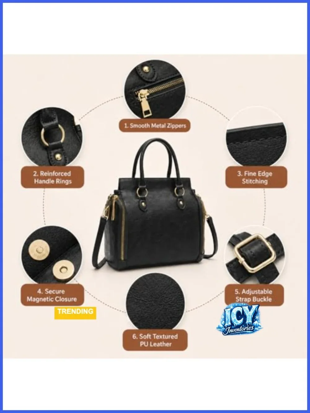 Women's PU Leather Tote Bag with Removable Crossbody Strap, Medium Satchel